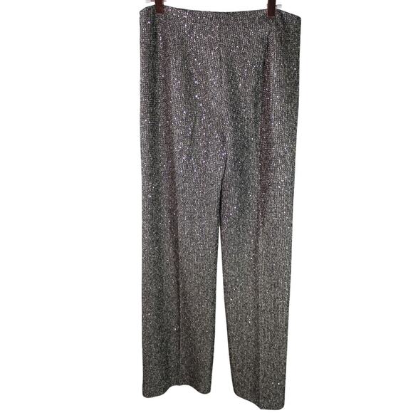J. Mclaughlin Carter Sequin Trousers Slacks Pants Wide Leg Gray Silver Black 6 - Picture 3 of 10